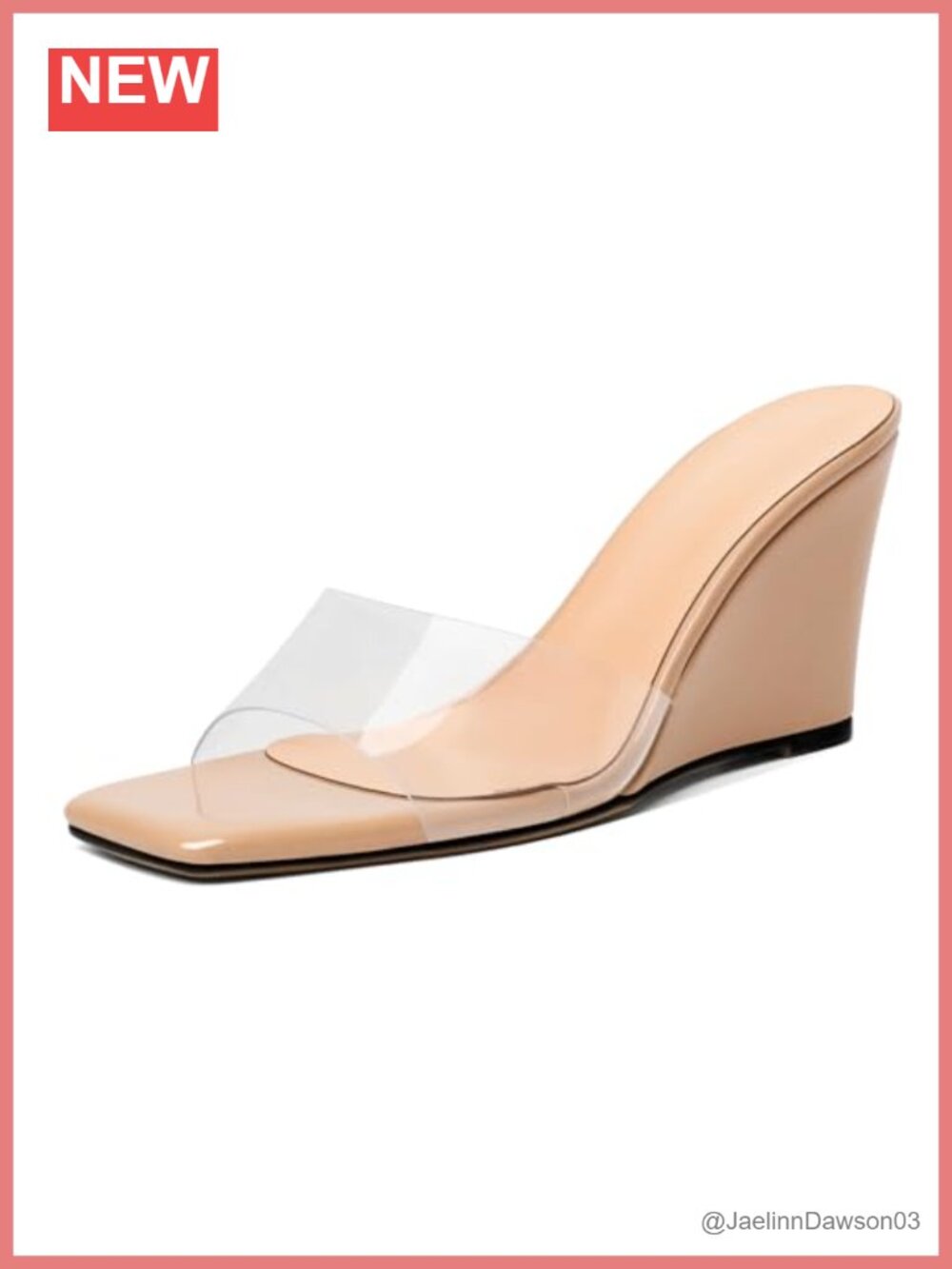 Clear Wedge Heels Sandals Square Toe Slip-On Mules for Women